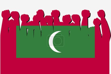 Ilustración de Bandera de Maldivas con vector de manos levantadas de protesta, logotipo de bandera de país, concepto de protesta de Maldivas - Imagen libre de derechos
