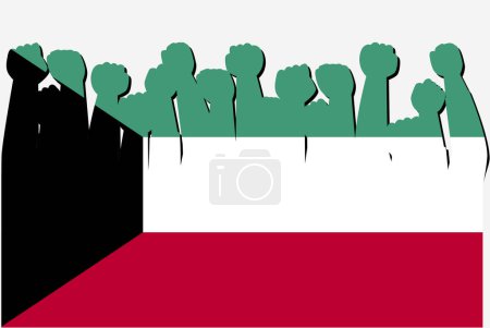 Ilustración de Kuwait bandera con las manos levantadas vector de protesta, logotipo de la bandera del país, Kuwait concepto de protesta - Imagen libre de derechos