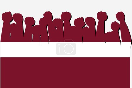 Ilustración de Letonia bandera con las manos levantadas vector de protesta, logotipo de la bandera del país, Letonia concepto de protesta - Imagen libre de derechos