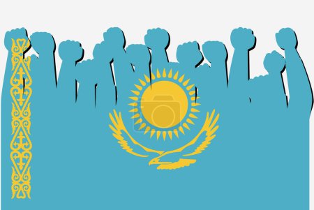Ilustración de Bandera de Kazajstán con vector de manos de protesta levantado, logotipo de bandera de país, concepto de protesta de Kazajstán - Imagen libre de derechos
