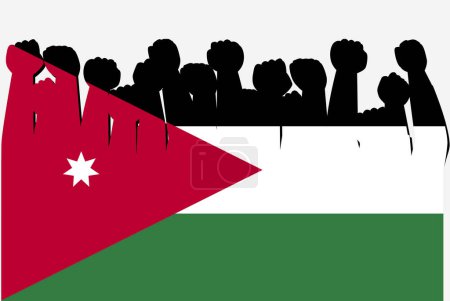 Ilustración de Bandera de Jordania con el vector levantado manos de protesta, logotipo de la bandera del país, Jordania concepto de protesta - Imagen libre de derechos