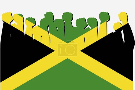 Ilustración de Jamaica flag with raised protest hands vector, country flag logo, Jamaica protestesting concept - Imagen libre de derechos