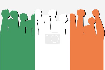 Ilustración de Irlanda Protesta bandera con las manos levantadas vector de protesta, logotipo de bandera de país, Irlanda Protesta concepto de protesta - Imagen libre de derechos