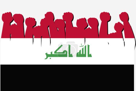 Ilustración de Bandera de Irak con vector de manos de protesta levantado, logotipo de bandera de país, concepto de protesta de Irak - Imagen libre de derechos