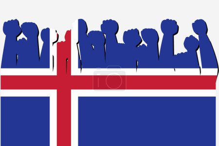 Ilustración de Bandera de Islandia con vector de manos de protesta levantado, logotipo de bandera de país, concepto de protesta de Islandia - Imagen libre de derechos