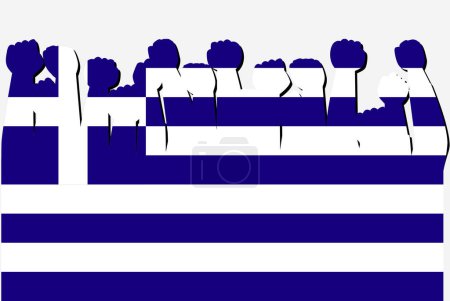 Ilustración de Bandera de Grecia con el vector levantado de las manos de protesta, logotipo de la bandera del país, Grecia concepto de protesta - Imagen libre de derechos