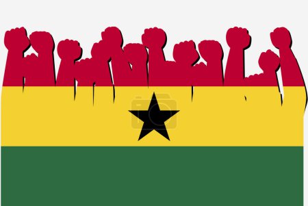 Ilustración de Bandera de Ghana con el vector de manos de protesta levantado, logotipo de la bandera del país, Ghana concepto de protesta - Imagen libre de derechos