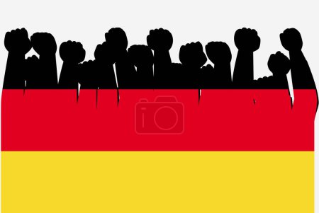 Ilustración de Bandera de Alemania con el vector levantado de las manos de protesta, logotipo de la bandera del país, Alemania concepto de protesta - Imagen libre de derechos