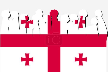 Illustration for Georgia flag with raised protest hands vector, country flag logo, Georgia protesting concept - Royalty Free Image