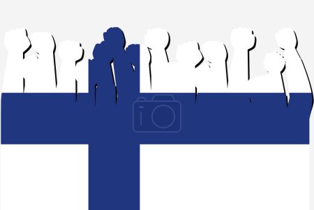Ilustración de Bandera de Finlandia con vector de manos de protesta levantado, logotipo de bandera de país, concepto de protesta de Finlandia - Imagen libre de derechos