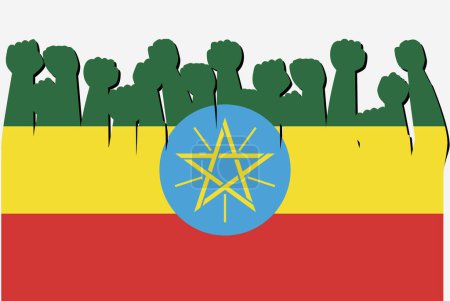 Illustration for Ethiopia flag with raised protest hands vector, country flag logo, Ethiopia protesting concept - Royalty Free Image