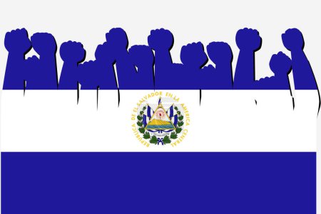 Ilustración de El Salvador bandera con las manos levantadas vector de protesta, logotipo de la bandera del país, El Salvador concepto de protesta - Imagen libre de derechos
