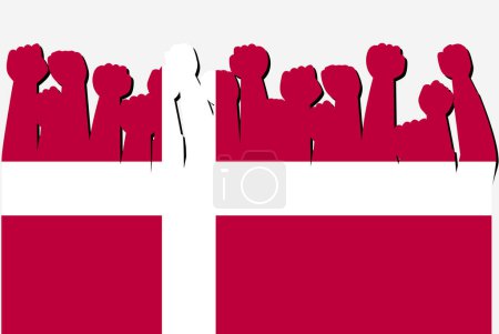Ilustración de Bandera de Dinamarca con las manos levantadas vector de protesta, logotipo de la bandera del país, Dinamarca concepto de protesta - Imagen libre de derechos