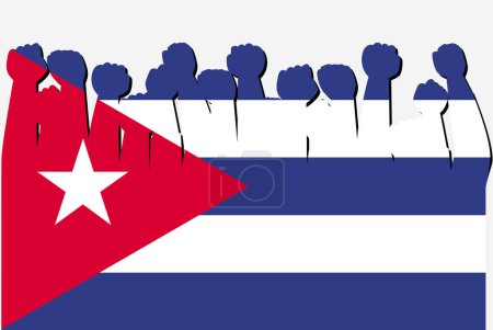 Illustration for Cuba flag with raised protest hands vector, country flag logo, Cuba protesting concept - Royalty Free Image