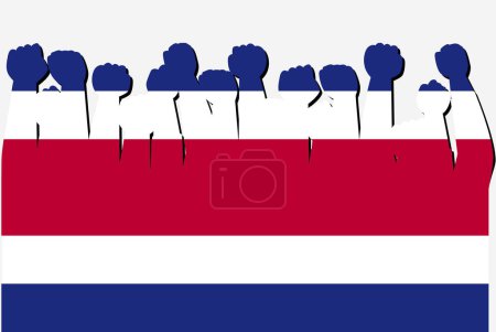 Ilustración de Bandera de Costa Rica con vector de manos de protesta levantado, logotipo de bandera de país, concepto de protesta de Costa Rica - Imagen libre de derechos