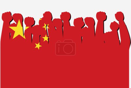 Illustration for China flag with raised protest hands vector, country flag logo, China protesting concept - Royalty Free Image