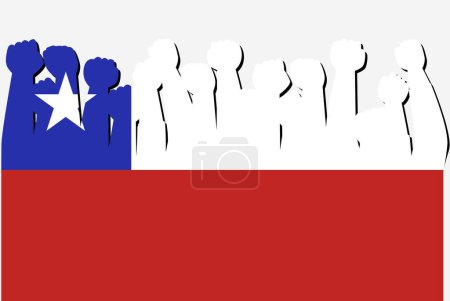Ilustración de Bandera de Chile con vector de manos de protesta levantadas, logotipo de bandera de país, concepto de protesta de Chile - Imagen libre de derechos