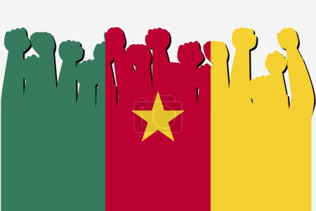 Ilustración de Bandera de Camerún con vector de manos de protesta levantado, logotipo de bandera de país, concepto de protesta de Camerún - Imagen libre de derechos