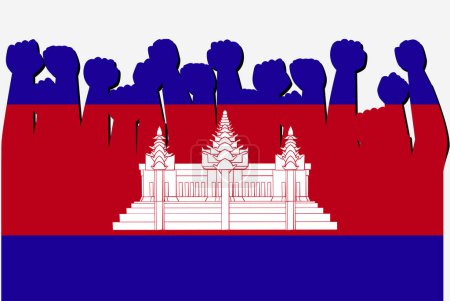 Ilustración de Bandera de Camboya con vector de manos de protesta levantado, logotipo de bandera de país, concepto de protesta de Camboya - Imagen libre de derechos