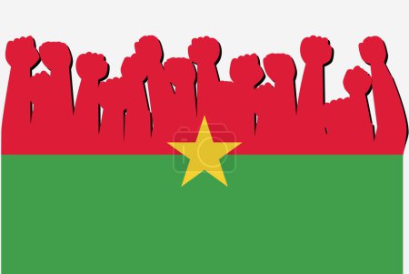 Illustration for Burkina Faso flag with raised protest hands vector, country flag logo, Burkina Faso protesting concept - Royalty Free Image