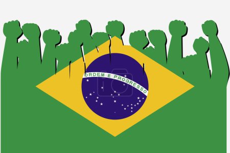 Ilustración de Bandera de Brasil con vector de manos de protesta levantado, logotipo de bandera de país, concepto de protesta de Brasil - Imagen libre de derechos