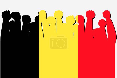 Ilustración de Bandera de Bélgica con las manos levantadas vector de protesta, logotipo de la bandera del país, Bélgica concepto de protesta - Imagen libre de derechos