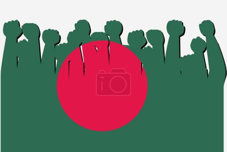 Ilustración de Bandera de Bangladesh con vector de manos de protesta levantado, logotipo de bandera de país, concepto de protesta de Bangladesh - Imagen libre de derechos