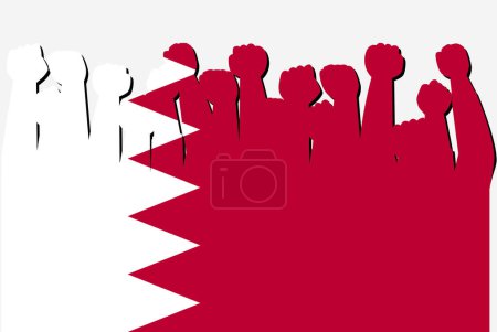 Ilustración de Bandera de Bahréin con vector de manos de protesta levantado, logotipo de bandera de país, concepto de protesta de Bahréin - Imagen libre de derechos