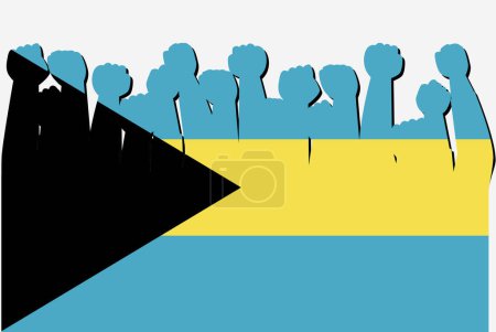 Ilustración de Bandera de Bahamas con el vector levantado de las manos de protesta, logotipo de la bandera del país, Bahamas concepto de protesta - Imagen libre de derechos