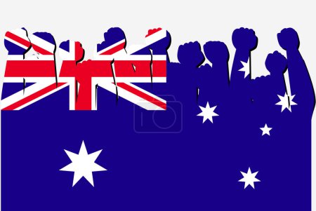 Illustration for Australia Protest flag with raised protest hands vector, country flag logo, Australia Protest protesting concept - Royalty Free Image