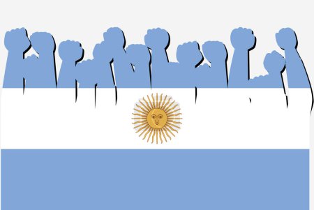 Ilustración de Bandera de Argentina con vector de manos de protesta levantadas, logotipo de bandera de país, concepto de protesta de Argentina - Imagen libre de derechos