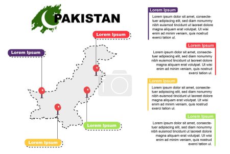 Illustration for Pakistan travel location infographic, tourism and vacation concept, popular places of Pakistan, country graphic vector template, designed map idea, sightseeing destinations - Royalty Free Image