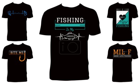 Téléchargez les illustrations : Fishing T Shirt Design Bundle Vector Illustration - en licence libre de droit