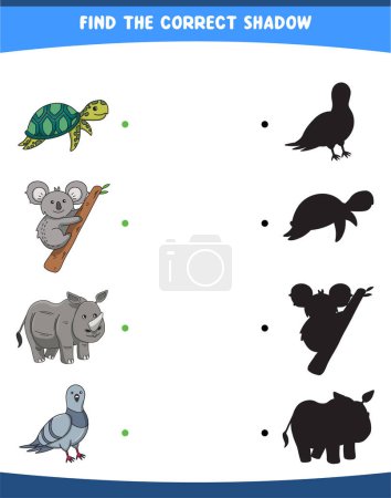 Illustration for Vector illustration finding the correct shadow wild animals turtle koala rhino dove printable - Royalty Free Image