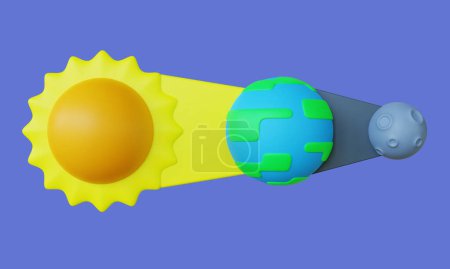 3D Lunar Eclipse Infographic Illustration. Highly Rendered Stylized Cartoon Lunar Eclipse 3D Illustration, Suitable for Science Education