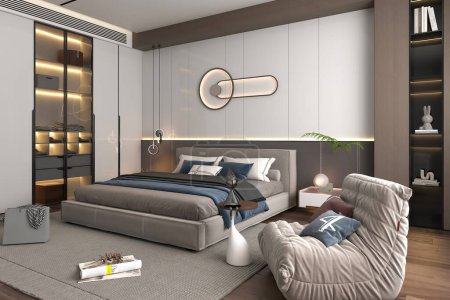 Foto de 3d renderizado moderno dormitorio de lujo diseño de interiores - Imagen libre de derechos