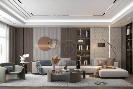 3d rendering modern living room interior design concept