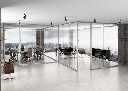 Foto de 3d renderizado vacío oficina estación de trabajo partición interior - Imagen libre de derechos