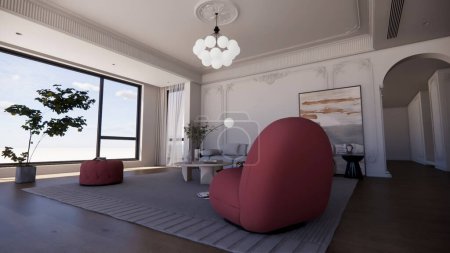 3D-Rendering im französischen Landhausstil Wohnzimmer Interieur