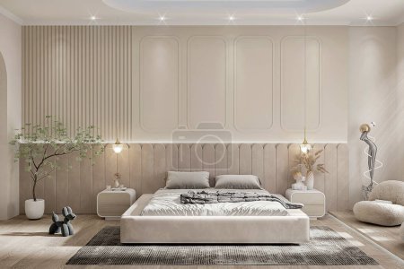 Foto de Interior del dormitorio moderno con sofá, 3d renderizado - Imagen libre de derechos