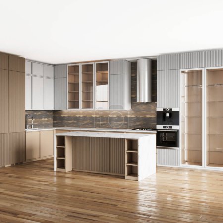 Photo for Modern kitchen interior. 3d rendering - Royalty Free Image