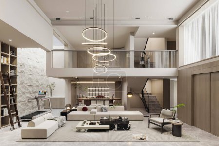 Téléchargez les photos : Rendu 3D d'un intérieur d'appartement moderne - en image libre de droit