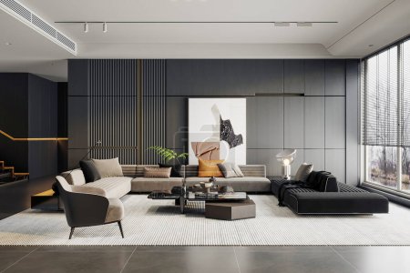 Foto de Diseño interior moderno de la sala de estar. Renderizado 3D - Imagen libre de derechos