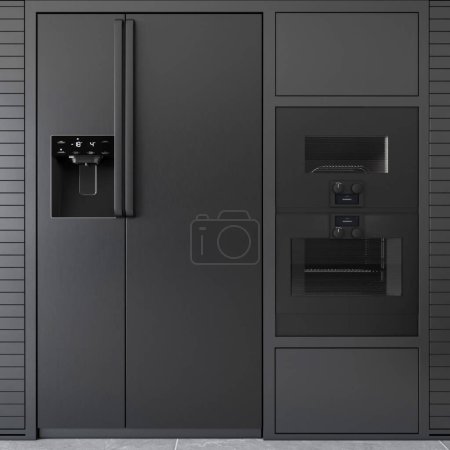 Téléchargez les photos : 3 d rendu armoire de cuisine noire - en image libre de droit