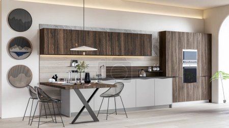 3d renderizado cocina moderna diseño de interiores modulares