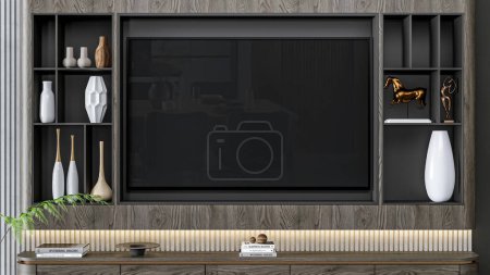 Photo for 3d rendering living room with tv wall interior design - Royalty Free Image