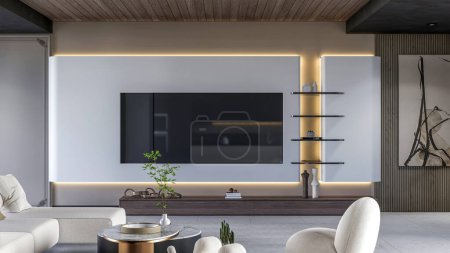 Photo for 3d rendering modern tv wall furniture interior scene - Royalty Free Image