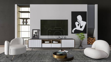 Photo for 3d rendering modern tv wall unit for living room interior scene - Royalty Free Image