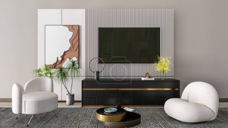Photo for 3d rendering modern tv wall unit for living room interior scene - Royalty Free Image