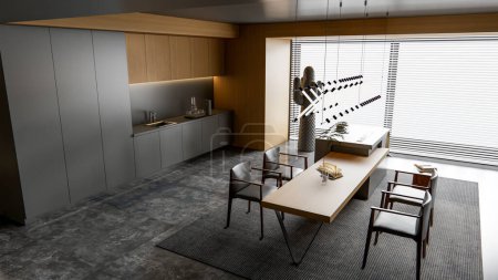 Téléchargez les photos : 3d rendu cuisine moderne modélisation avancée intérieur scène complète - en image libre de droit
